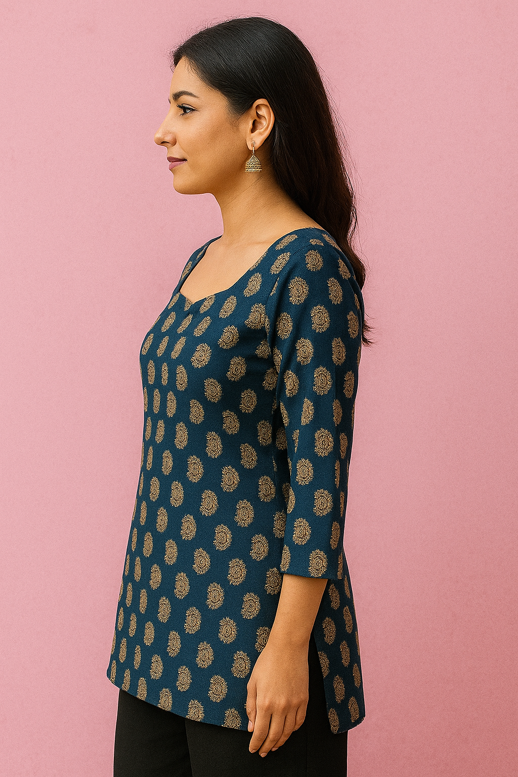 Navy Blue Paisley Print Kurti
