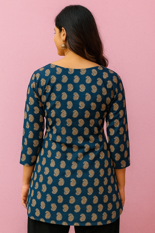 Navy Blue Paisley Print Kurti