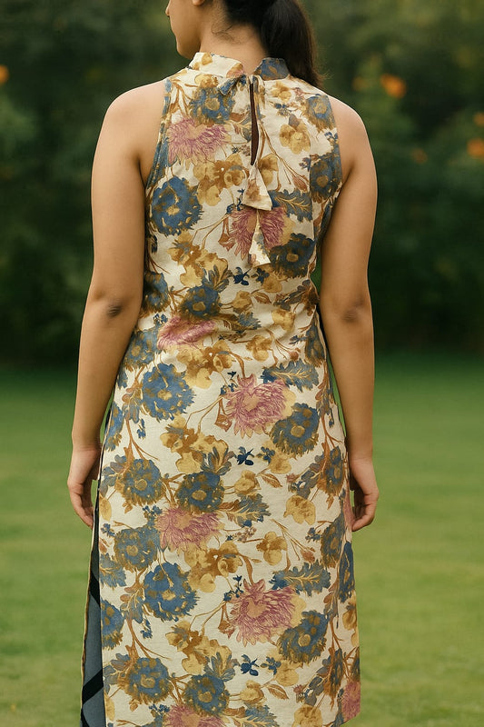 Floral sleeveless straight kurta